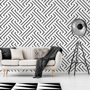 Black and White Geometric Pattern Jigu Wallpaper Mural - Removable Self-adhesive Wallpaper - Peel and Stick