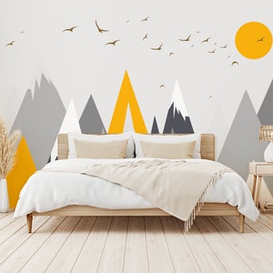 Grey & Yellow Mountains Graphic Cative Wallpaper Mural - Removable Self-adhesive Wallpaper - Peel and Stick