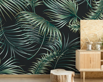 Green Tropical Palm Leaf Areca Wallpaper Mural - Removable Self-adhesive Wallpaper - Peel and Stick