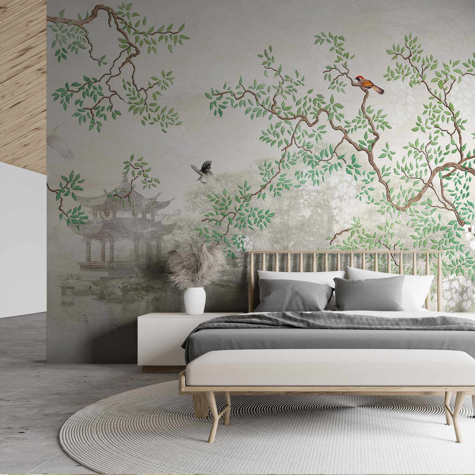 Trees and Birds on a Lake Derous Wallpaper Mural Removable