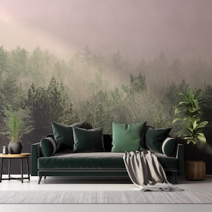 Hazy Atmospheric Pine Tree Forest Forest Haze Wallpaper Mural - Removable Self-adhesive Wallpaper - Peel and Stick