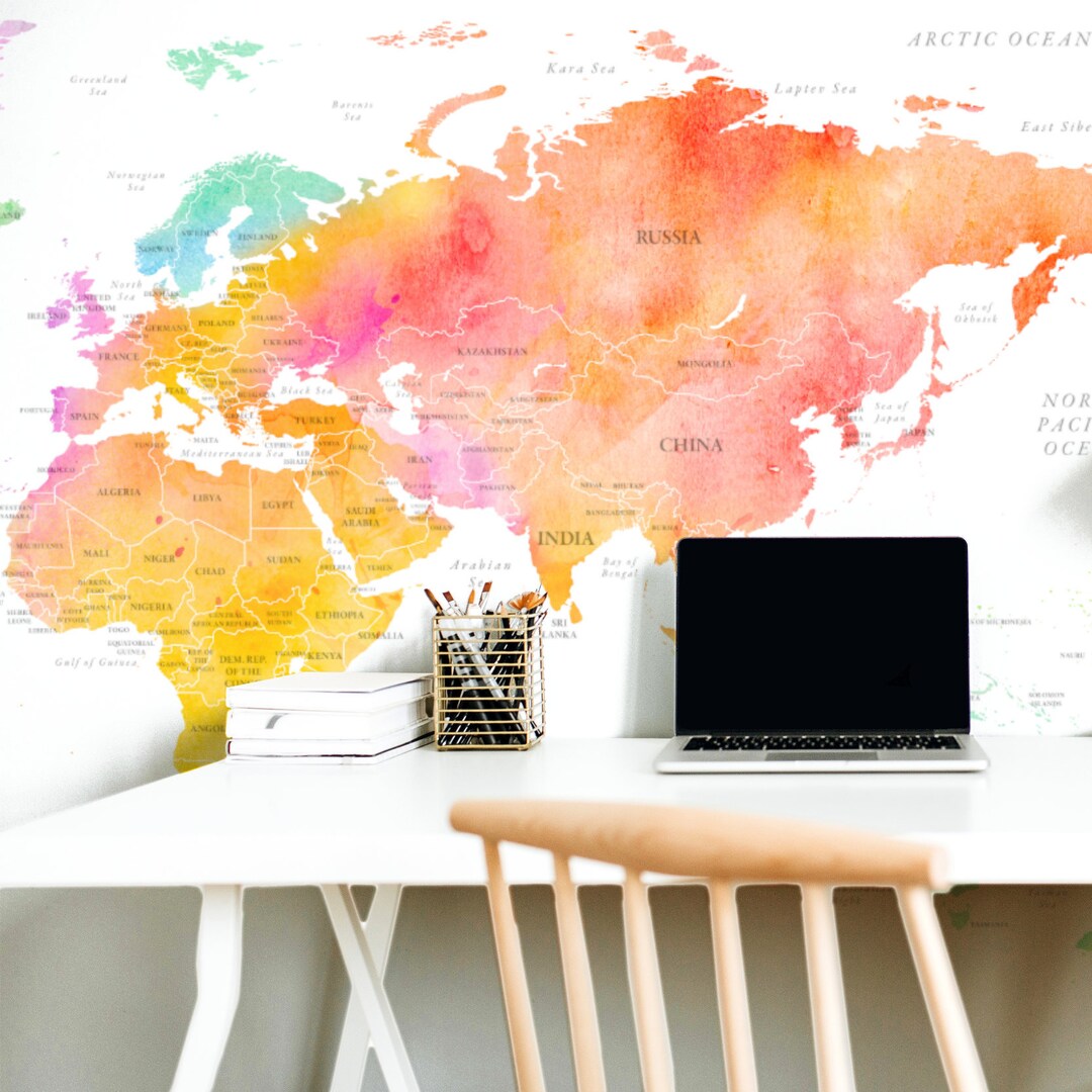 Colourful Paint Splash World Map Teenaz Wallpaper Mural - Removable ...