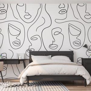 Black and White Scandinavian Abstract Face Robyn Wallpaper Mural - Removable Self-adhesive Wallpaper - Peel and Stick