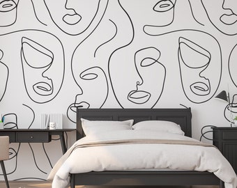 Black & White Abstract Face Wallpaper Mural – Scandinavian Peel and Stick