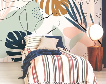 Neutral Leaves Wallpaper Mural – Removable Self-Adhesive, Foliage Accent