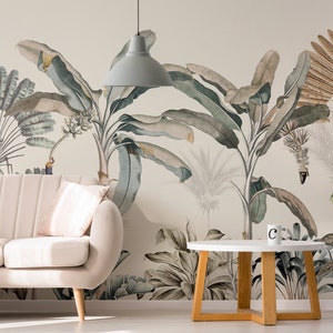 Vintage Green Gold Jungle Dominica Wallpaper Mural - Removable Self-adhesive Wallpaper - Peel and Stick