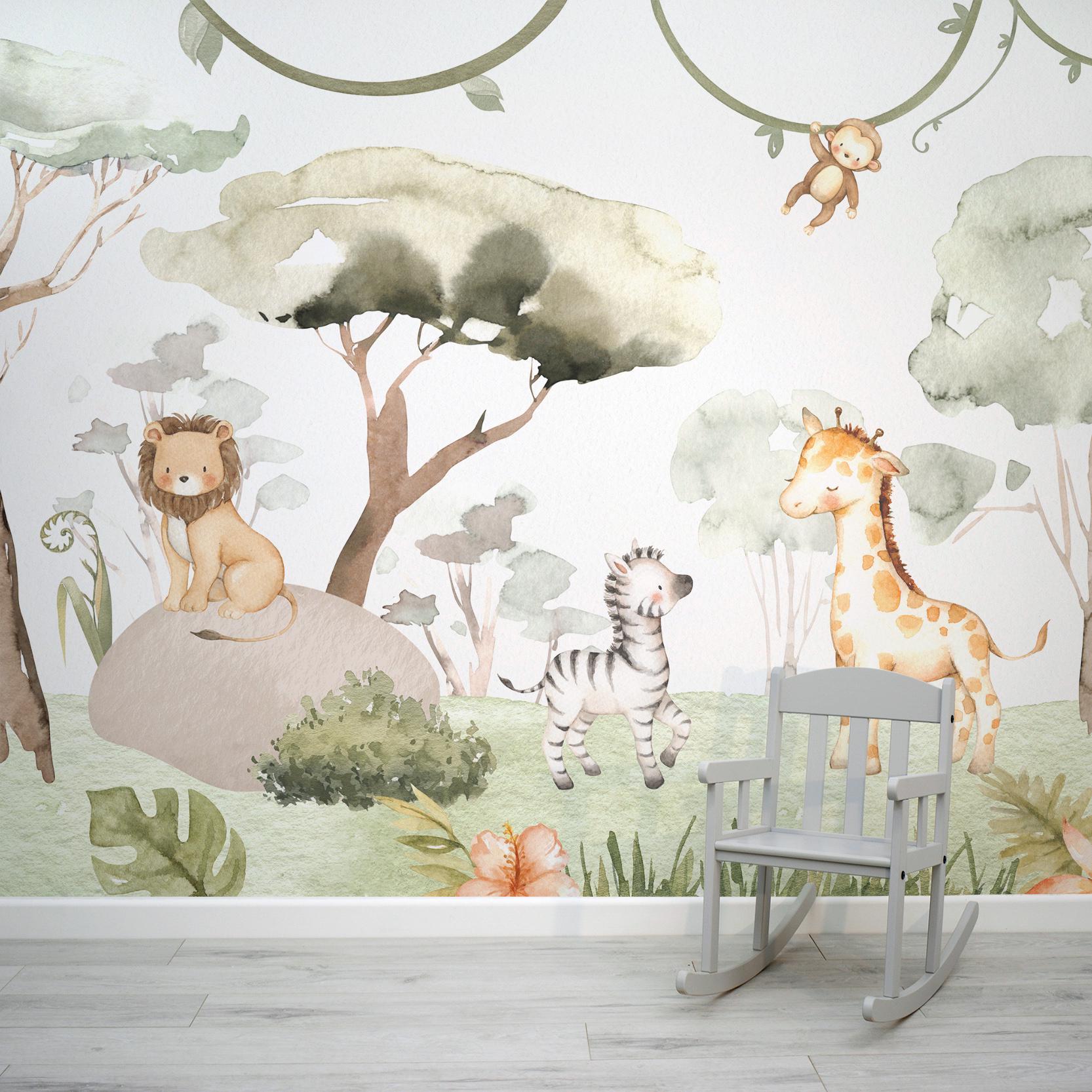 Baby Safari Animals Nursery Serengeti Friends Wallpaper Mural Baby Safari Animals Nursery Serengeti Friends Wallpaper Mural