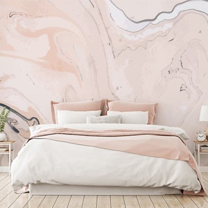 Modern Pink & White Marble Isla Wallpaper Mural - Removable Self-adhesive Wallpaper - Peel and Stick