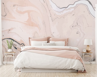 Modern Pink & White Marble Isla Wallpaper Mural - Removable Self-adhesive Wallpaper - Peel and Stick