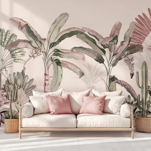 Vintage Pink Jungle Dominica Wallpaper Mural - Removable Self-adhesive Wallpaper - Peel and Stick