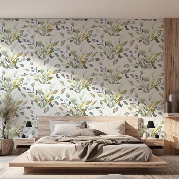 Watercolour Foliage Of Colourful Green Leaves Leafy Kaleidoscope Wallpaper Mural - Removable Self-adhesive Wallpaper - Peel and Stick