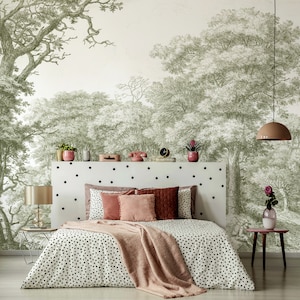 English Etched Green Countryside Waterloo Woods Green Wallpaper Mural - Removable Self-adhesive Wallpaper - Peel and Stick