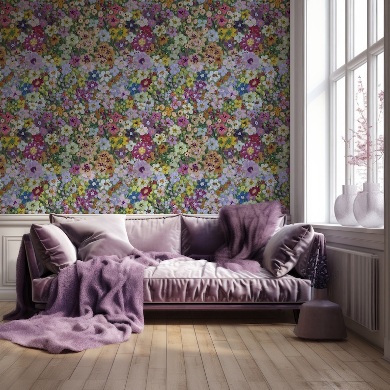 Eurydice In Living Room With Purple Sofa With Purple Cushions And Blankets With Window Shining Light Through