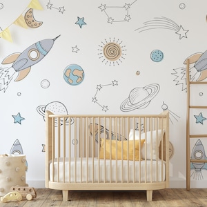 Children's White Space Wrigure Wallpaper Mural - Removable Self-adhesive Wallpaper - Peel and Stick