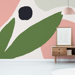 Abstract Green Pink and Grey Chloe Wallpaper Mural - Removable Self-adhesive Wallpaper - Peel and Stick