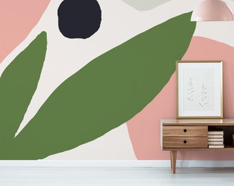 Abstract Green Pink and Grey Chloe Wallpaper Mural - Removable Self-adhesive Wallpaper - Peel and Stick
