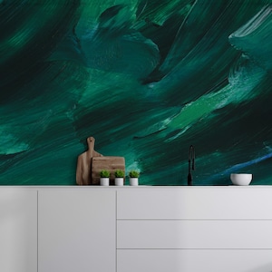 Abstract Emerald Textured Brush Strokes Emerald Brushstrokes Wallpaper Mural - Removable Self-adhesive Wallpaper - Peel and Stick