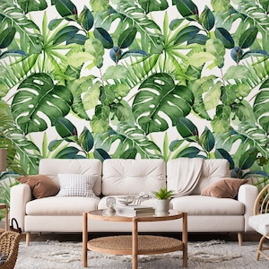 Green Tropical Watercolour Illustration Noelani Wallpaper Mural | Removable Self-adhesive Wallpaper - Peel and Stick