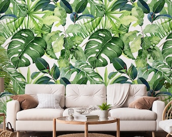 Green Tropical Watercolour Illustration Noelani Wallpaper Mural | Removable Self-adhesive Wallpaper - Peel and Stick