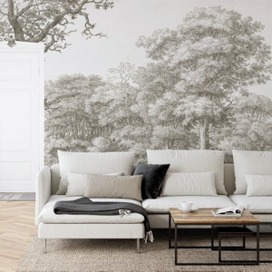 English Etched Greige Countryside Waterloo Woods Greige Wallpaper Mural - Removable Self-adhesive Wallpaper - Peel and Stick
