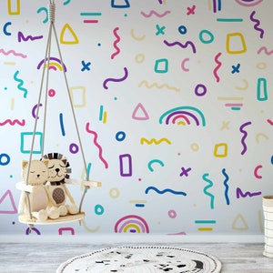 Bright Squiggles Children's Syrily Wallpaper Mural Removable Self-adhesive Wallpaper Peel and Stick image 1