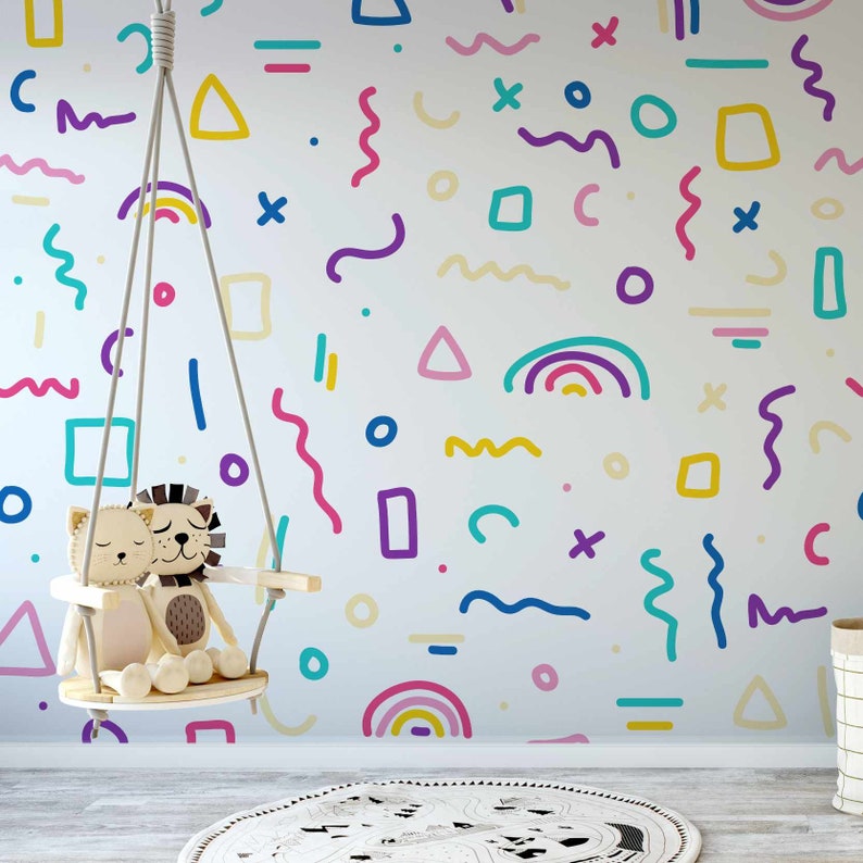 Bright Squiggles Children's Syrily Wallpaper Mural Removable Self-adhesive Wallpaper Peel and Stick image 1