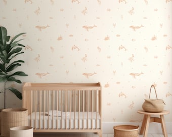 Gold Sea Animals Wallpaper Mural – Starry Nursery, Peel and Stick
