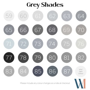 May include: A chart of 20 different shades of gray, numbered 59 through 87. The chart is titled "Grey Shades".