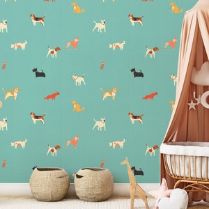 Dog Pattern Paean Blue Wallpaper Mural - Removable Self-adhesive Wallpaper - Peel and Stick
