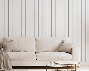 White Vertical Wood Panel Slats Effect Timber Elegance White Wallpaper Wallpaper Mural - Removable Self-adhesive Wallpaper - Peel and Stick