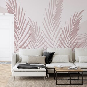 Watercolour Red Minimalistic Leaves Raffia Red Wallpaper Mural - Removable Self-adhesive Wallpaper - Peel and Stick