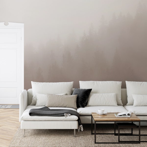 Foggy Forest Sepia Serenity Heights Wallpaper Mural - Removable Self-adhesive Wallpaper - Peel and Stick