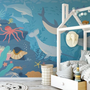 Children's Colourful Underwater Sea Life Submerged Wallpaper Mural - Fantasia - Removable Self-adhesive Wallpaper - Peel and Stick