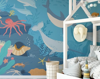 Underwater Sea Life Wallpaper Mural – Colorful Peel and Stick
