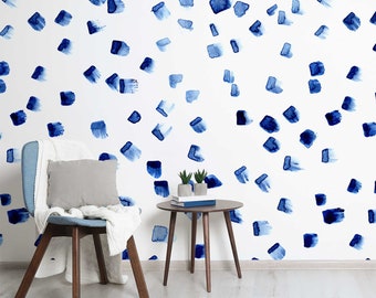 Blue Watercolour Speckle Squares Okko Wallpaper Mural - Removable Self-adhesive Wallpaper - Peel and Stick