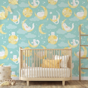 Children&#39;s Moon Superive Wallpaper Mural - Removable Self-adhesive Wallpaper - Peel and Stick
