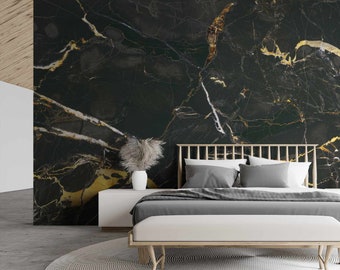 Black and Gold Marble Wallpaper Mural - Removable Self-Adhesive