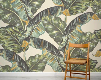 Green Banana Leaf Wallpaper Mural - Removable Self-adhesive Wallpaper - Peel and Stick