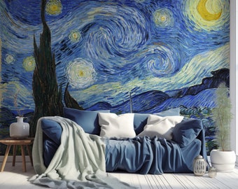 Starry Night Wallpaper Mural: Van Gogh Style, Removable Peel and Stick