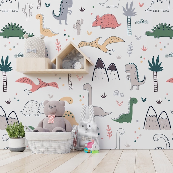 Children's Dinosaur Gallines Wallpaper Mural - Removable Self-adhesive Wallpaper - Peel and Stick