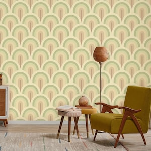 Green & Brown Circular Arches Cascade Earth Wallpaper Mural - Removable Self-adhesive Wallpaper - Peel and Stick
