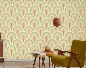 Green & Brown Circular Arches Cascade Earth Wallpaper Mural - Removable Self-adhesive Wallpaper - Peel and Stick