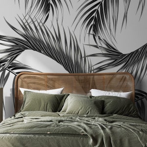 Black and White Palm Leaf Wallpaper Mural – Tropical Scandinavian Peel ...