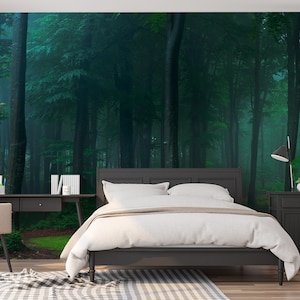 Atmospheric Misty Wooded Forest Scene Orman Wallpaper Mural - Removable Self-adhesive Wallpaper - Peel and Stick