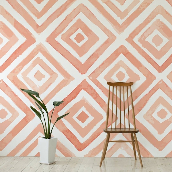 Peach Watercolour Pattern Peach Wallpaper Mural - Removable Self-adhesive Wallpaper - Peel and Stick