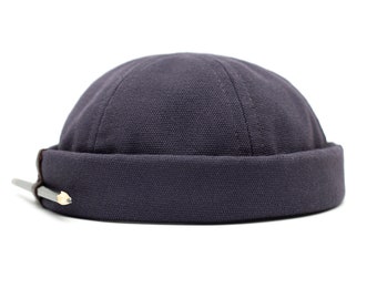 Handmade docker hat. Unisex docker cap made of 100% cotton canvas. Gray beanie with pencil holder. Artistic brimless hat.