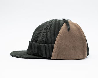 Handmade Corduroy Docker Beanie: Unisex Winter Hat with Fleece Liner
