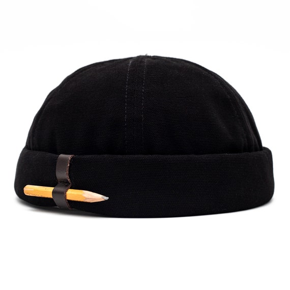 Handmade Docker Hat. Unisex Docker Cap Made of 100 Black Cotton Canvas. Beanie With Pencil Holder. Etsy
