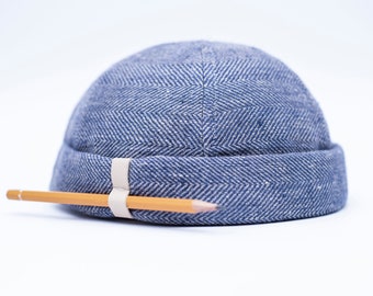 Limited edition handmade docker hat. Unisex docker cap made of 100% herringbone / chevron linen. Brimless hat | Beanie with pencil holder.