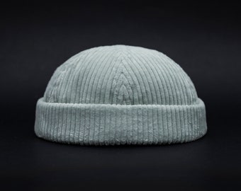 Corduroy docker cap. Handmade docker hat. Brimless hat made of ribbed velvet. 100% cotton beanie.